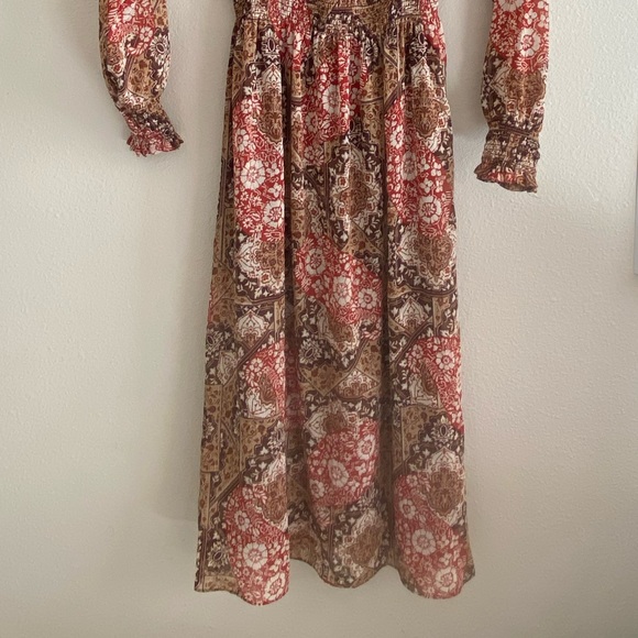 Tommy Hilfiger long sleeve maxi dress in brown/red print size 6 new without tag - Picture 3 of 6